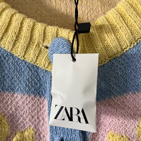 Zara Floral Jacquard Knit Cardigan Pastel Blue Yellow Size S NWT Rare - Picture 10 of 14